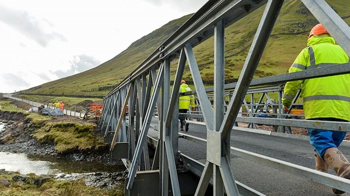 Temporary bridge for vehicles to go over a river